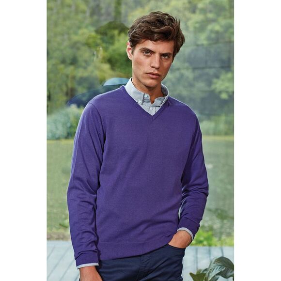 Premier Mens V-Neck Knitted Sweater Sweatshirt Workwear Sizes XS-4XL / Purple - Picture 2 of 6